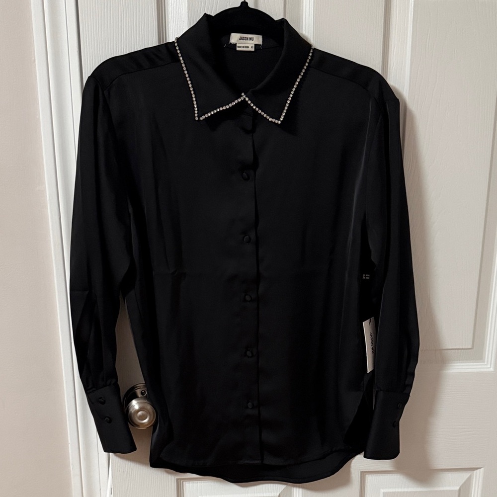 Jason Wu Black Shirt with Rhinestone Collar